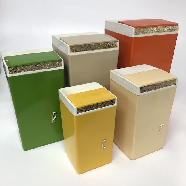 CANNISTER SET, 1960s Multi Colour Tall Square (Set of 5) 